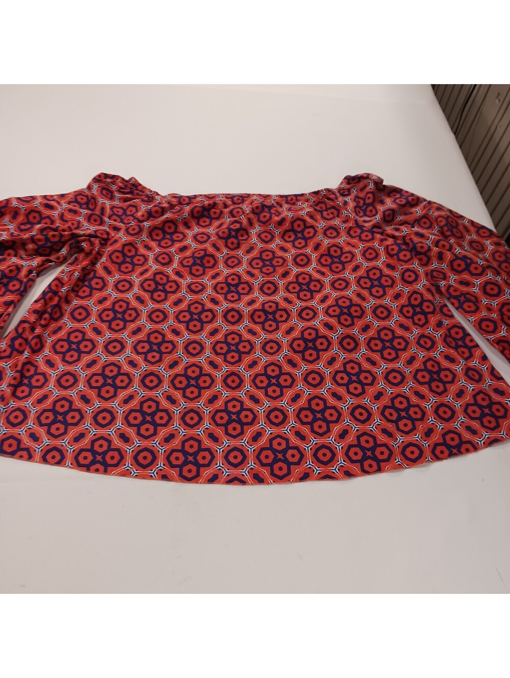 Ashro RN#81917 Women's Orange/Blue Wide Opened Sleeve Shirt Blouse Size XL